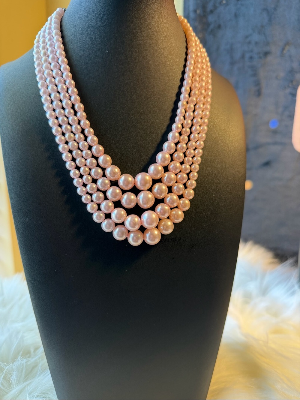 Vintage Japan 4 Strand Pink Pearl Necklace